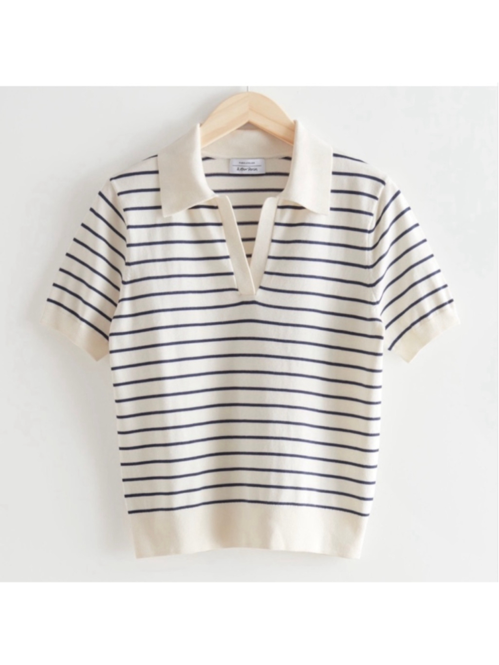 & Other Stories Collared Short Sleeve Top Navy White Stripe Ribbed- Size XS